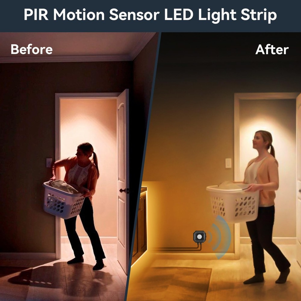 Motion Sensor Under Bed Lights, 9.8Ft Warm White LED Strip Lights Motion Acti...