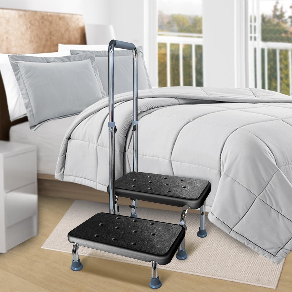 Step Stool with Handle, 400 lbs Adjustable 2 Steps Stool with Handrail for Ad...