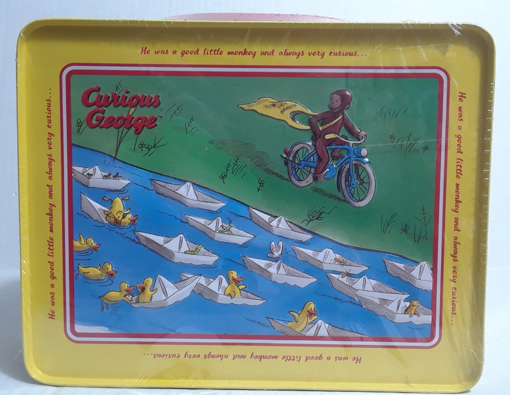 Curious George Tin Lunch Box Collectible Keepsake /Red Handle/Pristine Sealed