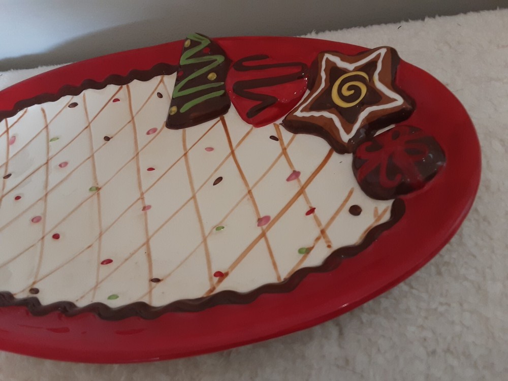 Christmas Tree Gingerbread Candy Cookie Platter Serving Dish Holiday Party