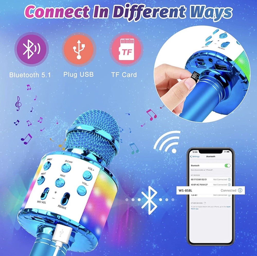 icnice wireless bluetooth karaoke microphone 2 pack 5-in-1, portable handheld