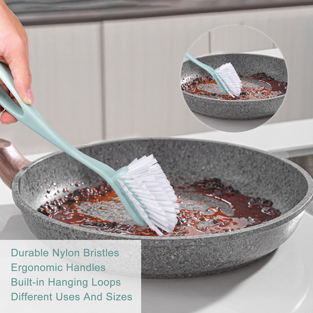 Dish Brush with Handle, Kitchen Dish Scrub Brush Set, 4-Piece Kitchen Cleanin...