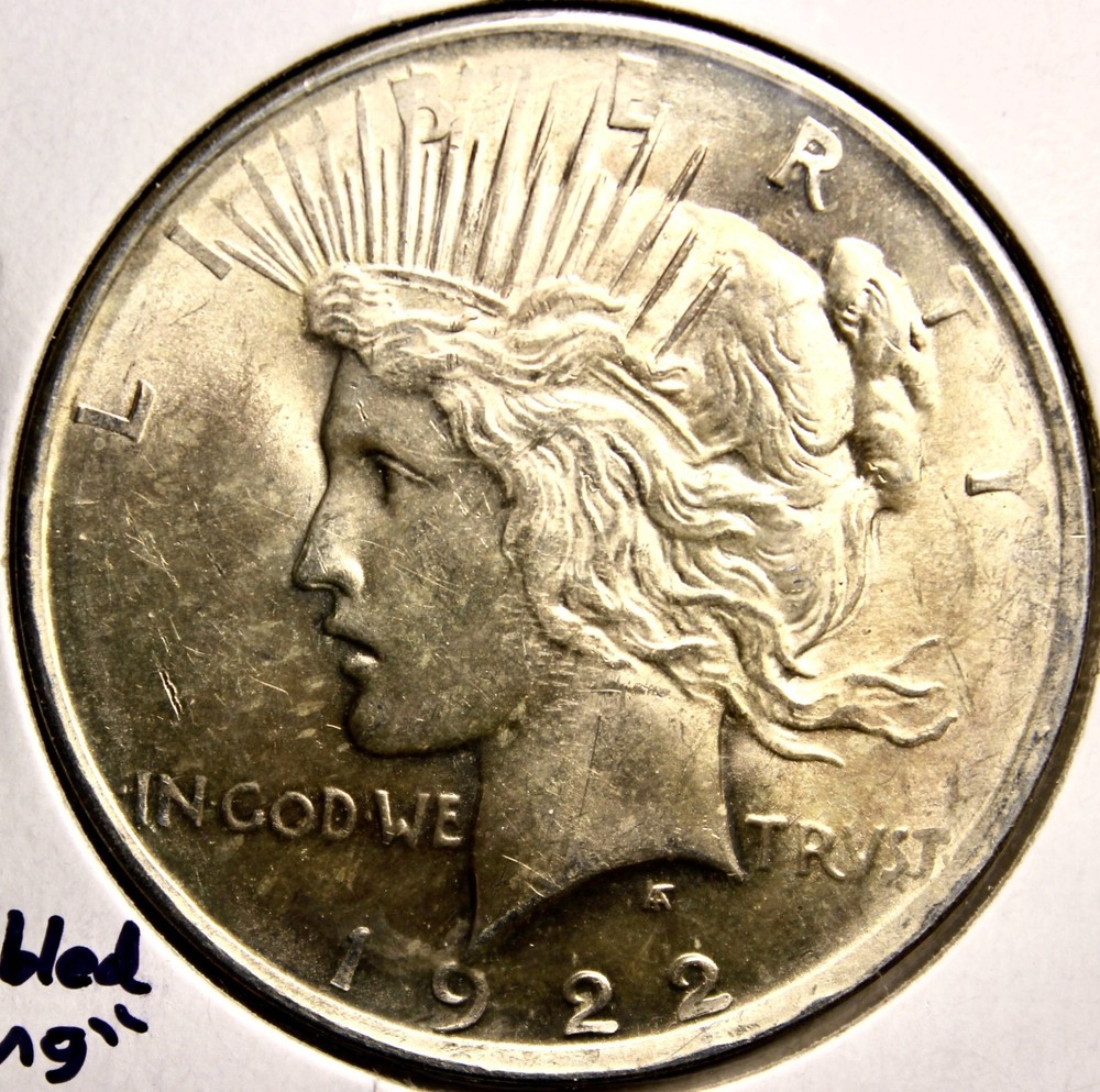 BU 1922 Peace Silver Dollar $1 — Doubled Wing! VAM-7A