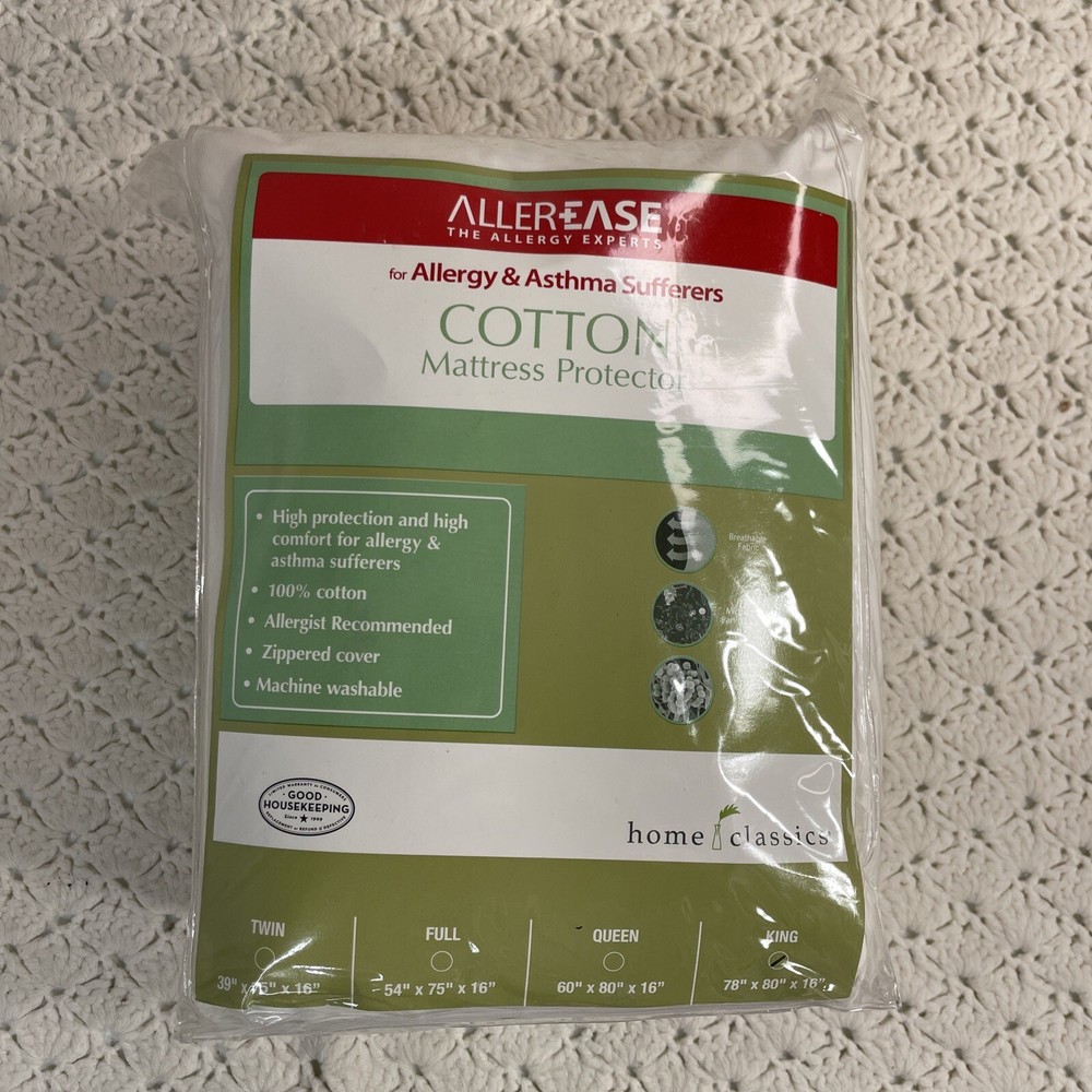 Allerease 100% Cotton Allergy Relief Zippered Mattress Protector, King NEW