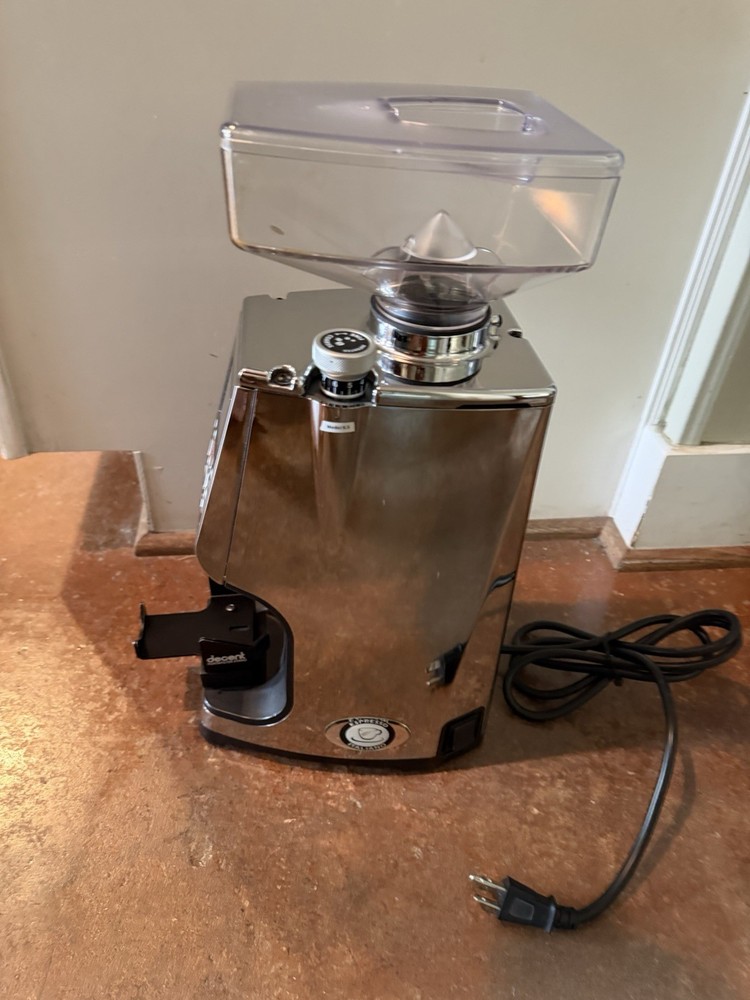 Eureka Atom Grinder Chrome (also includes a Decent Espresso portafilter holder)