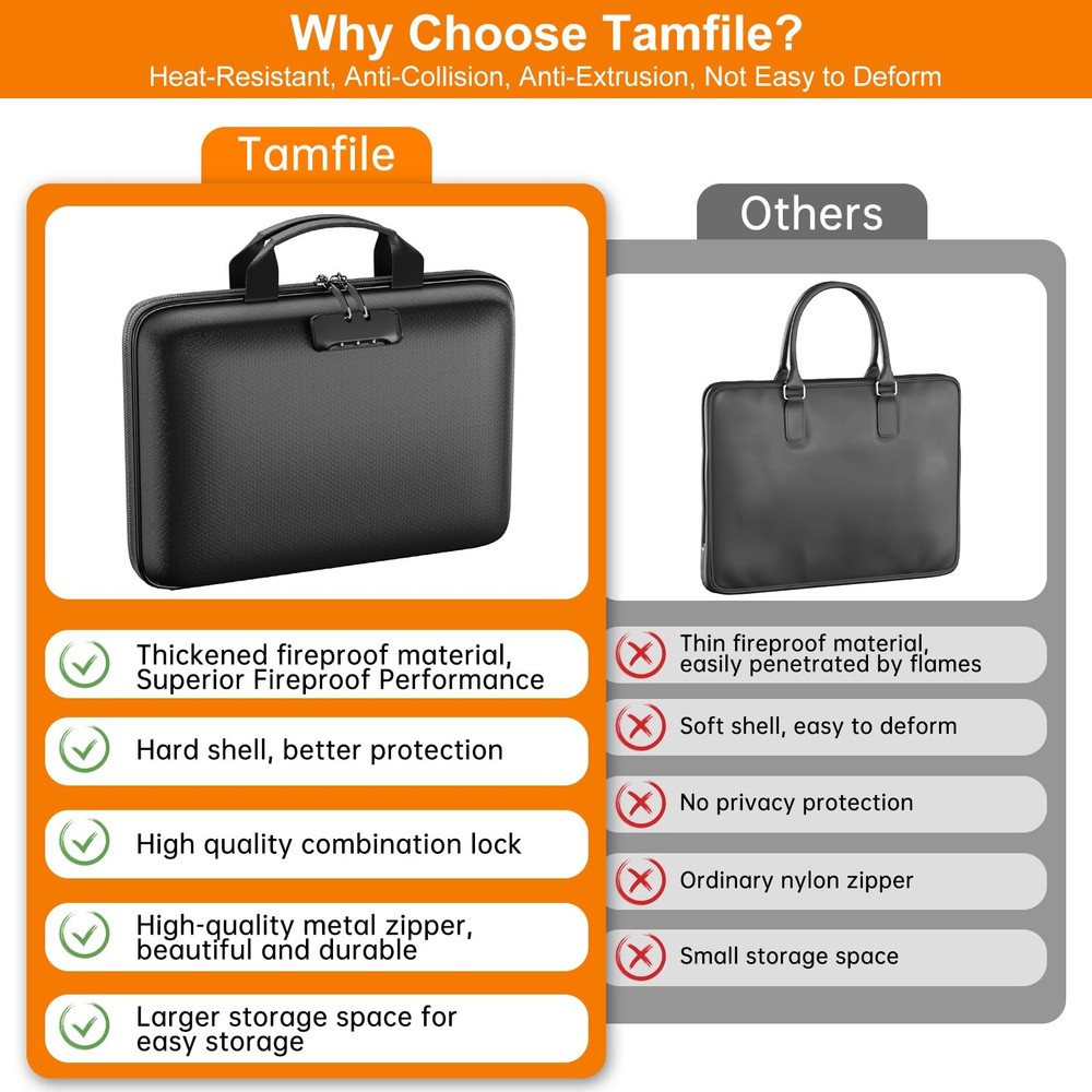 Fireproof File Organizer with Lock, Hard-Shell Case Fireproof Document Box wi...