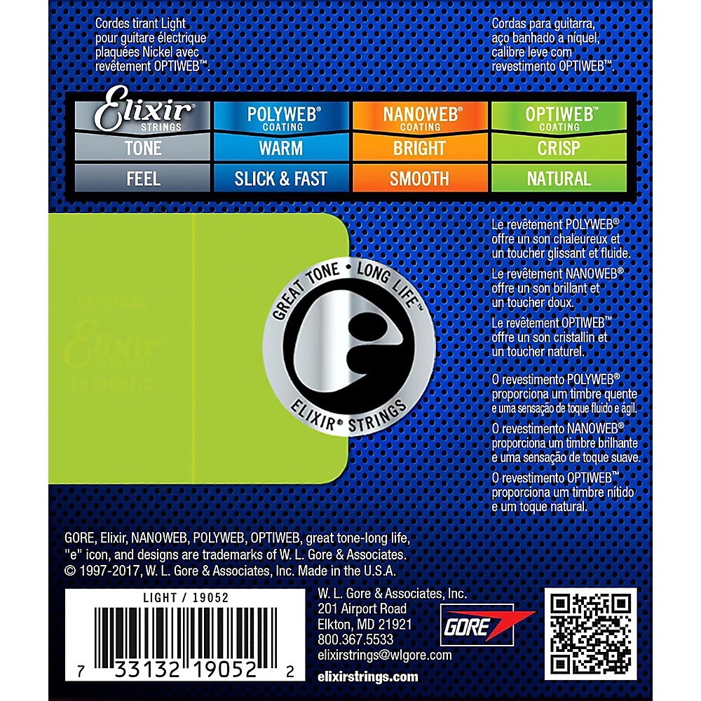 Elixir Electric Guitar Strings with OPTIWEB Coating 19052 Light (.010-.046) TL
