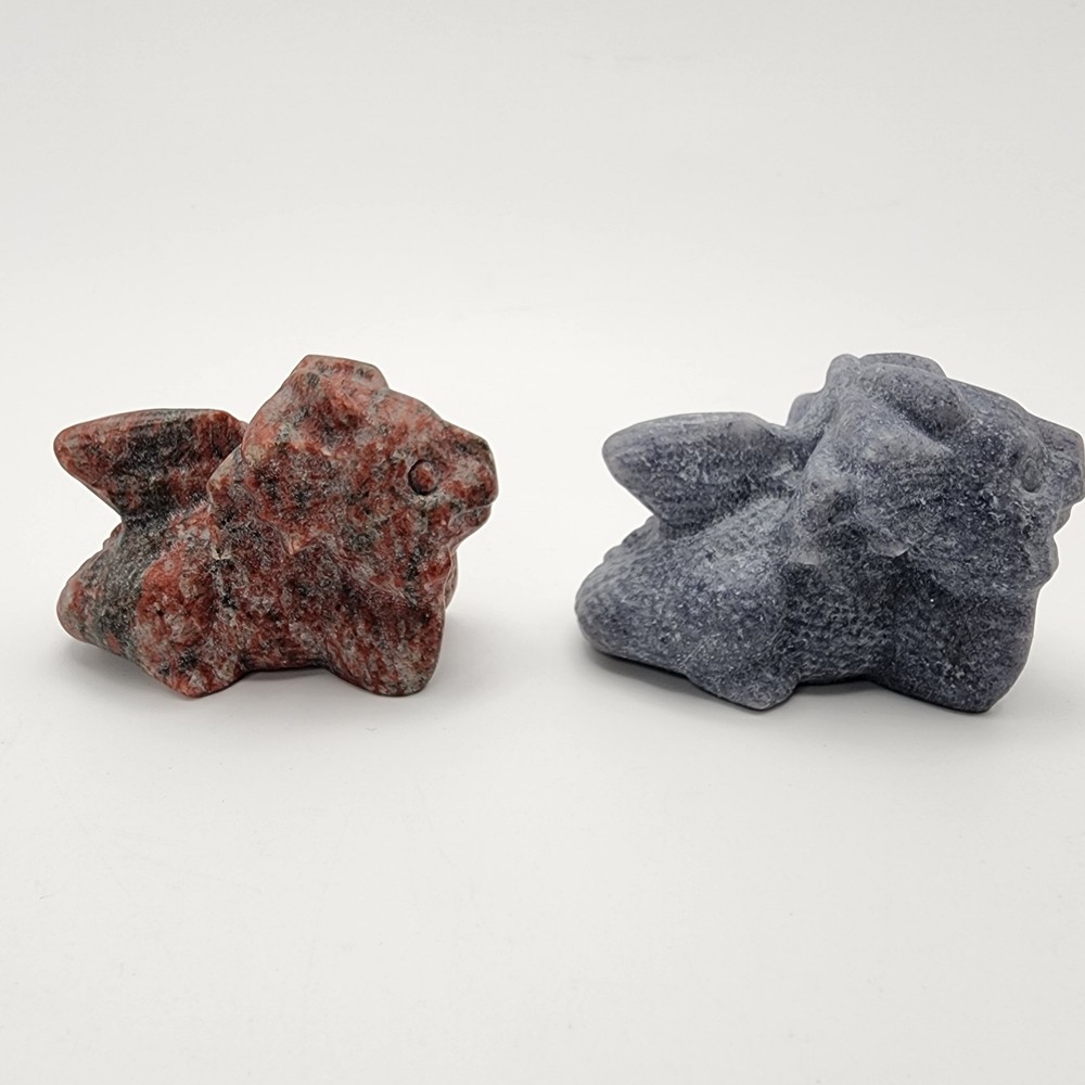 2 Small Natural Stone Carved Dragons