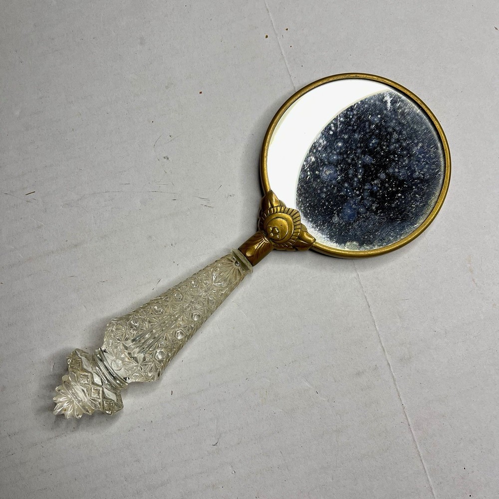 Vintage Handheld Double-Sided Mirror Brass Handle Clear Acrylic Grip