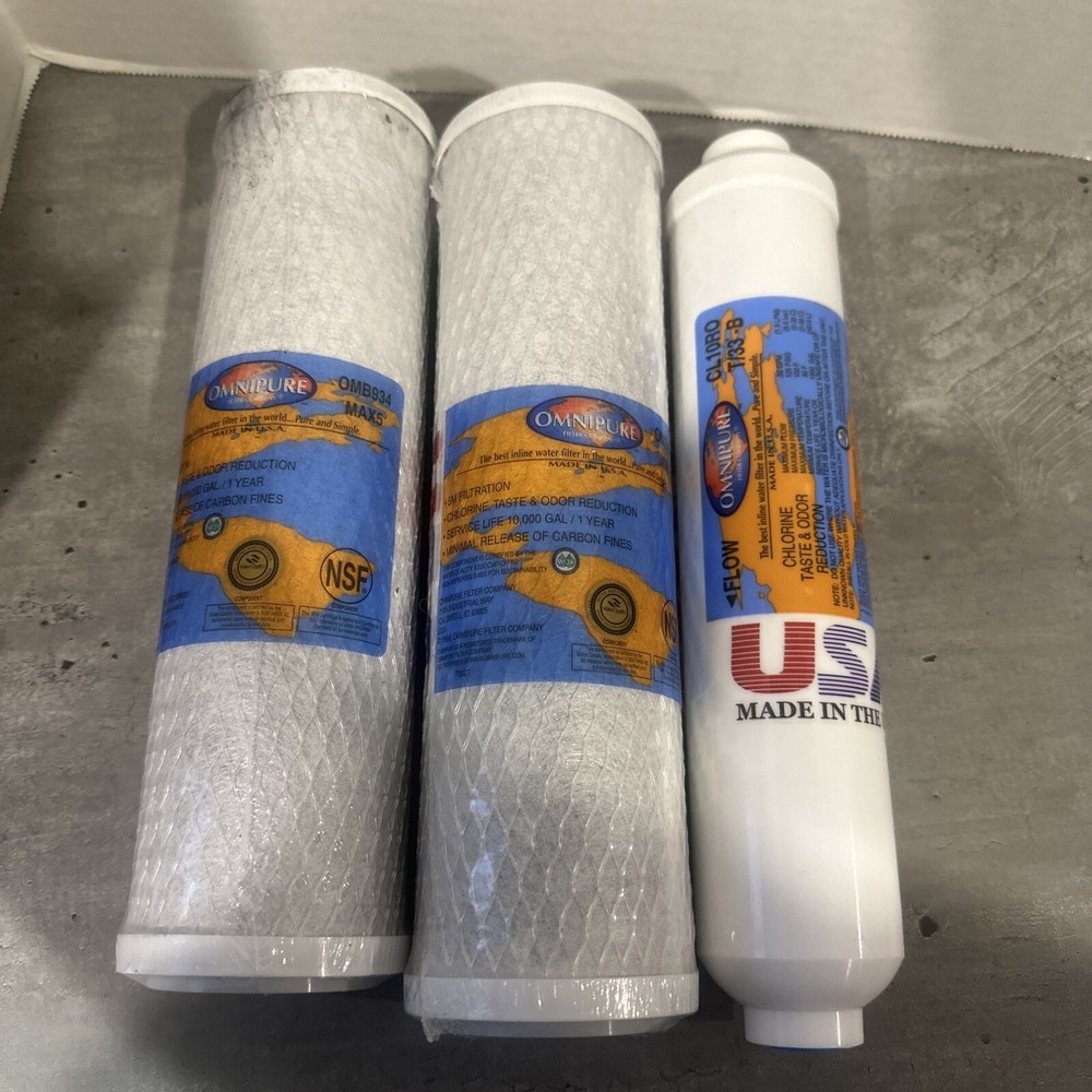 2pack Omnipure OMB934-MAX5 Carbon Block Filter, 1xOmnipure CL10RO Filter