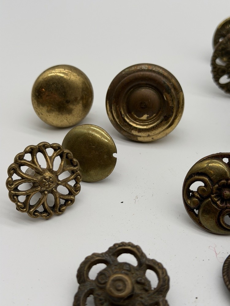Large Lot Antique Vintage Drawer Knobs Pulls Brass Eastlake Backplates Ring Pull