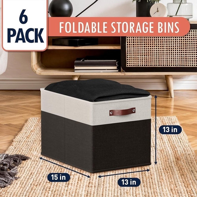 Durable Linen Storage Bin W/ Leather Handles Foldable Organizer Home Use
