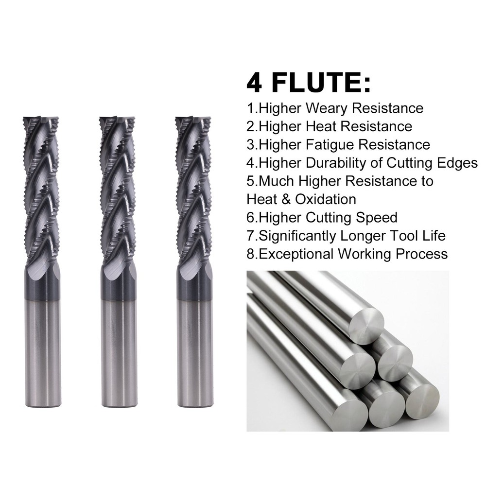 1PCS 4 Flute 1/2"x2"x4" Solid Carbide Roughing End Mill - AlTiN Coated