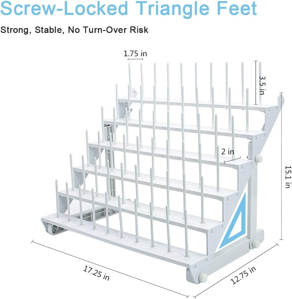 Thread Rack for 60 Spools or 30 Cones, Wall Mounted Large Thread Holder with Lon