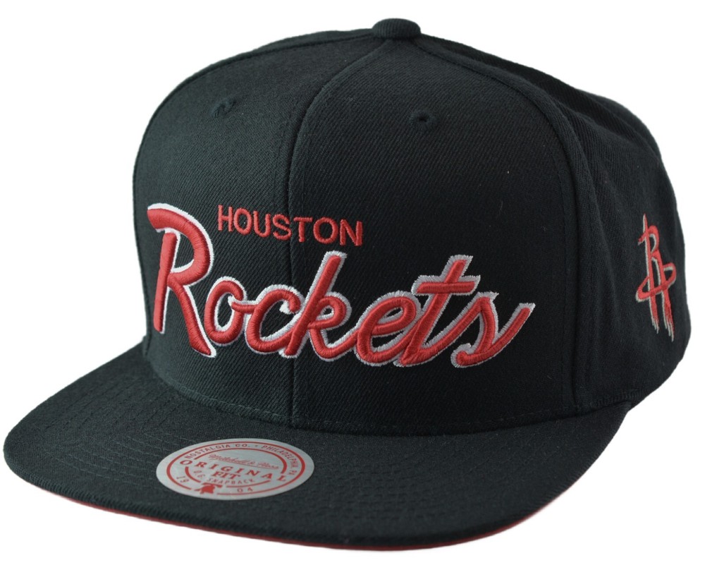 Houston Rockets NBA Foundation Script Mens Black Snapback Hat by Mitchell & Ness