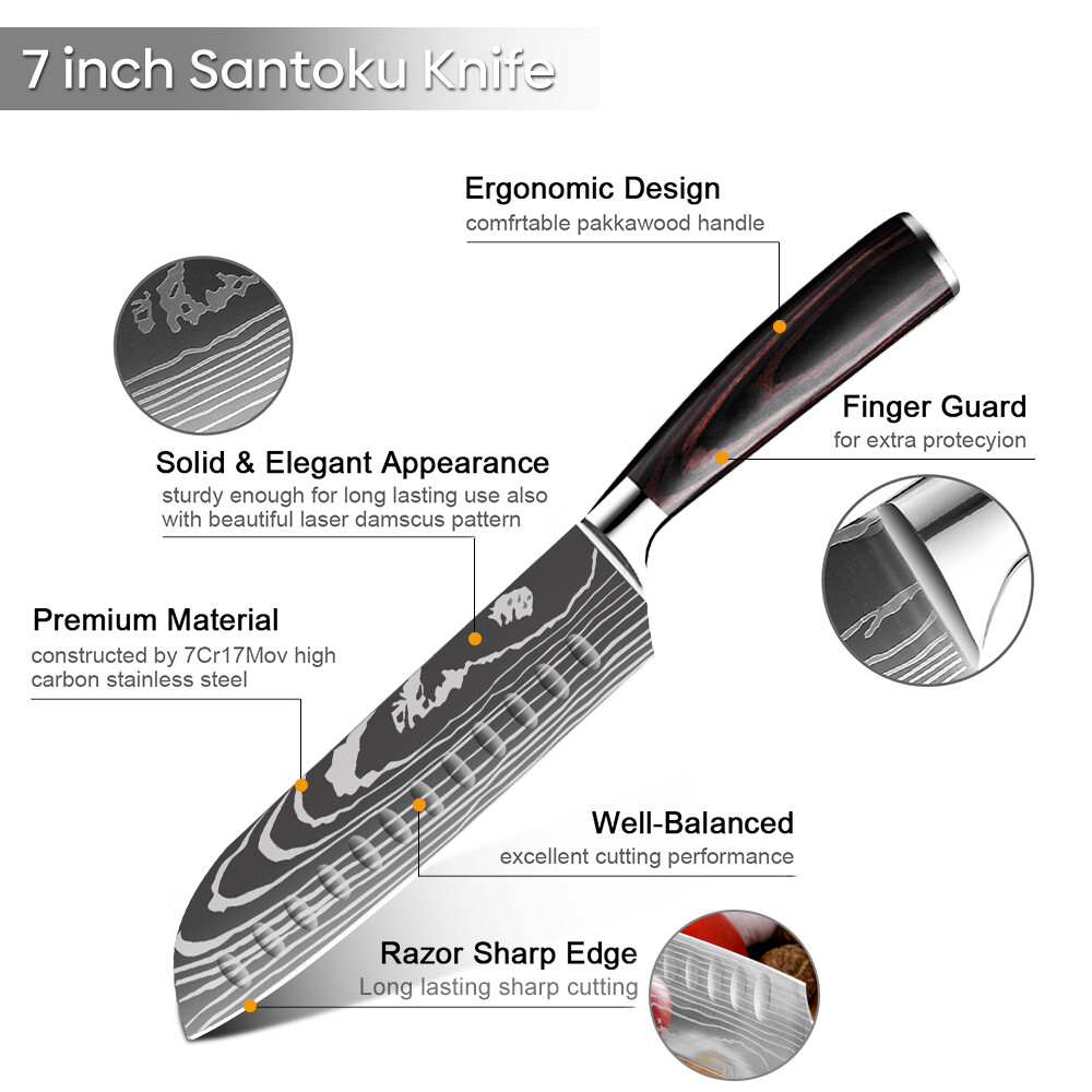 7 Inch Kitchen Knife Sharp Knife Chef Knife Stainless Steel Damascus Pattern US