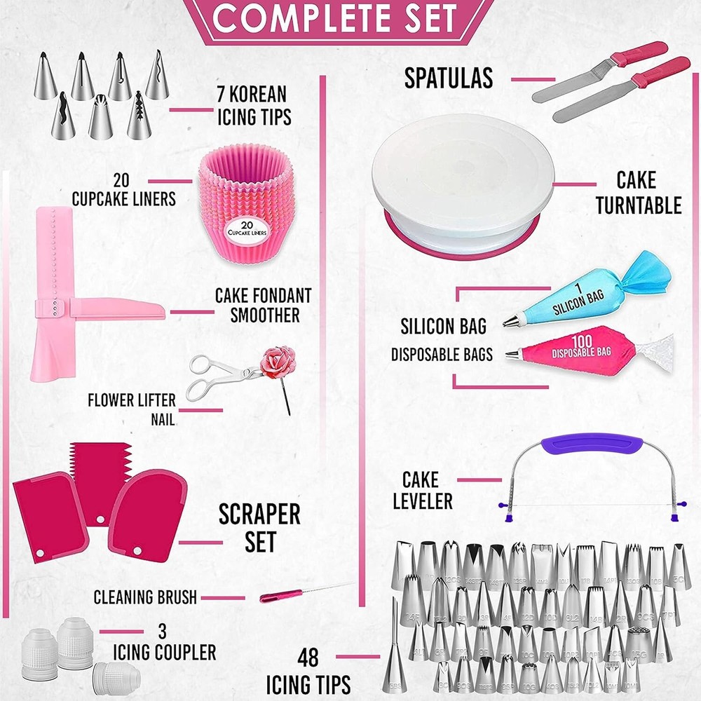 Ultimate 200PC Cake Decorating Kit for Beginners - Includes Turntable & Tips