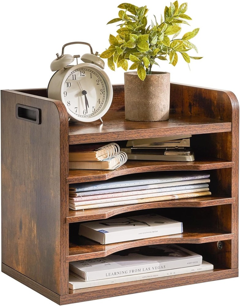 Desktop File Organizer with Handle, Document Letter Mail Tray Sorter with 3 A...