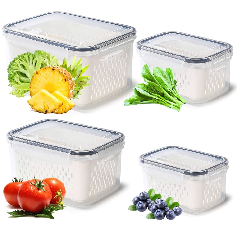 Pack of 4 Fruit Fresh Produce Protector, Grape Container for Fridge, Fruit Sa...