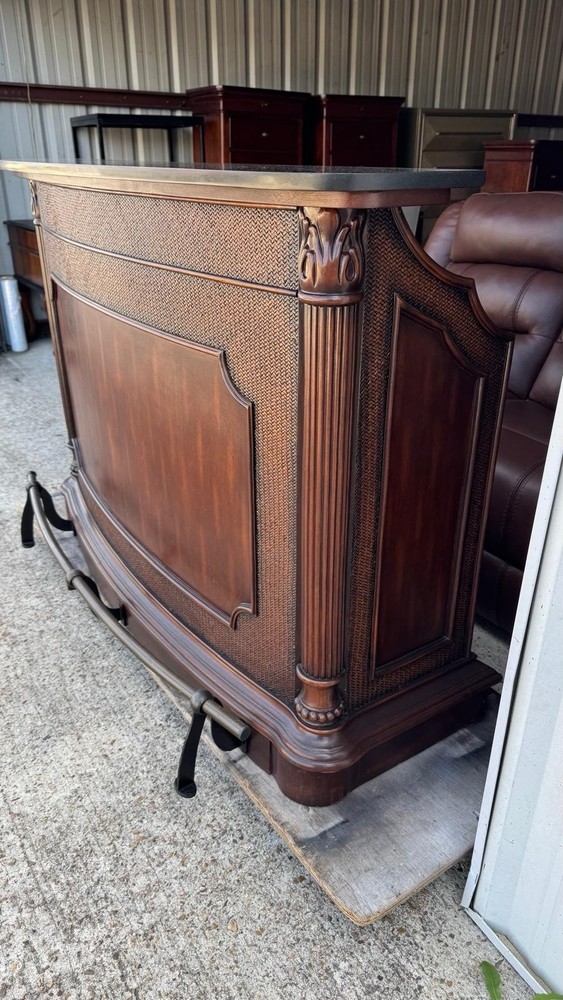 Waverly Medium Brown Storage Bar Unit With Marble Top