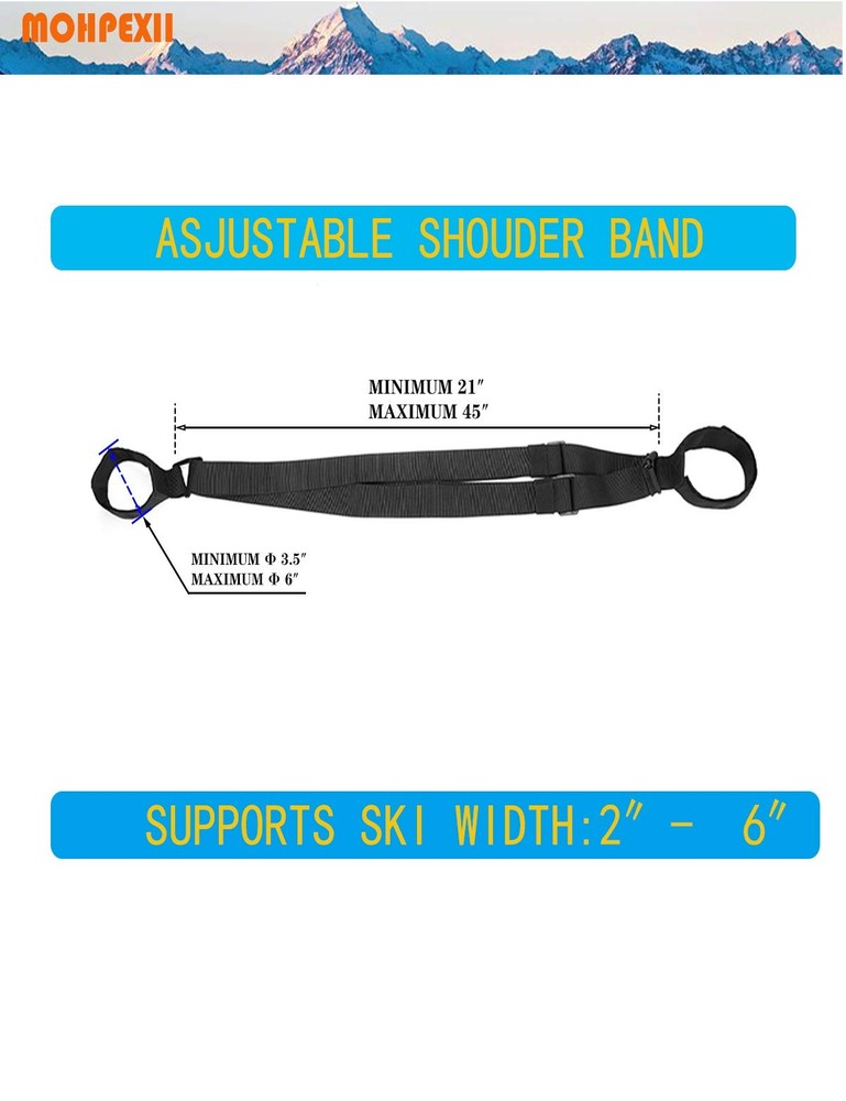 MOPHOEXII Ski Carrier Strap - Adjustable (27'' - 51''), Black 2 Pack
