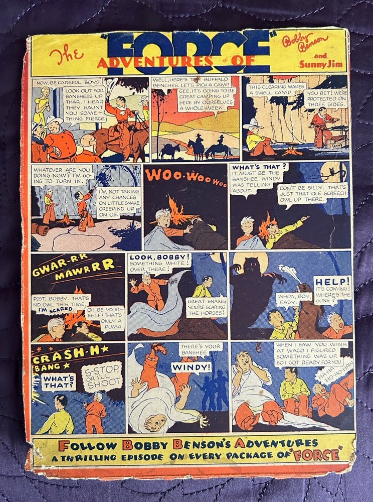 FORCE CEREAL  BOX BACK  CUT OUT  BOBBY BENSON  COMIC  C. 1930'S  BANSHEE