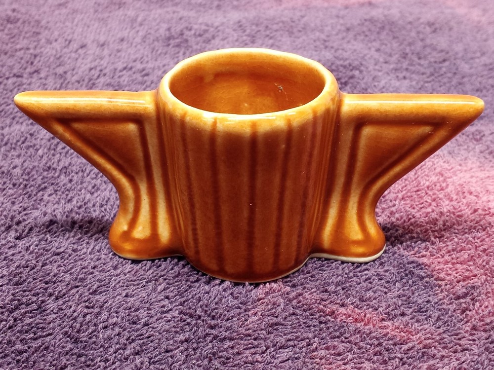 Vintage BROWN CERAMIC TOOTHPICK HOLDER WINGED