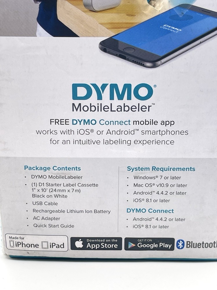 DYMO MobileLabeler 1982171 Bluetooth Label Maker Tape D1 iOS Android Mac Windows