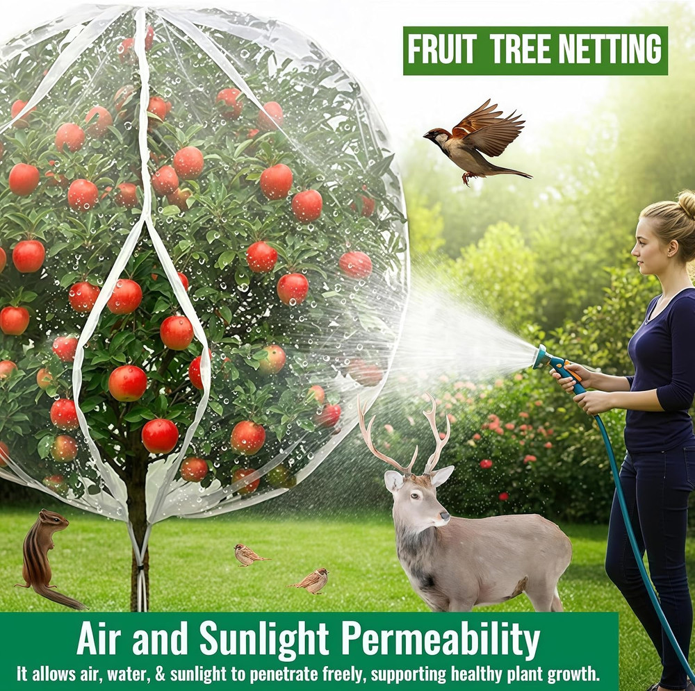 Large Fruit Tree Netting 2 Pack 10X10Ft Cover with Drawstring/Zipper- Garden Bir