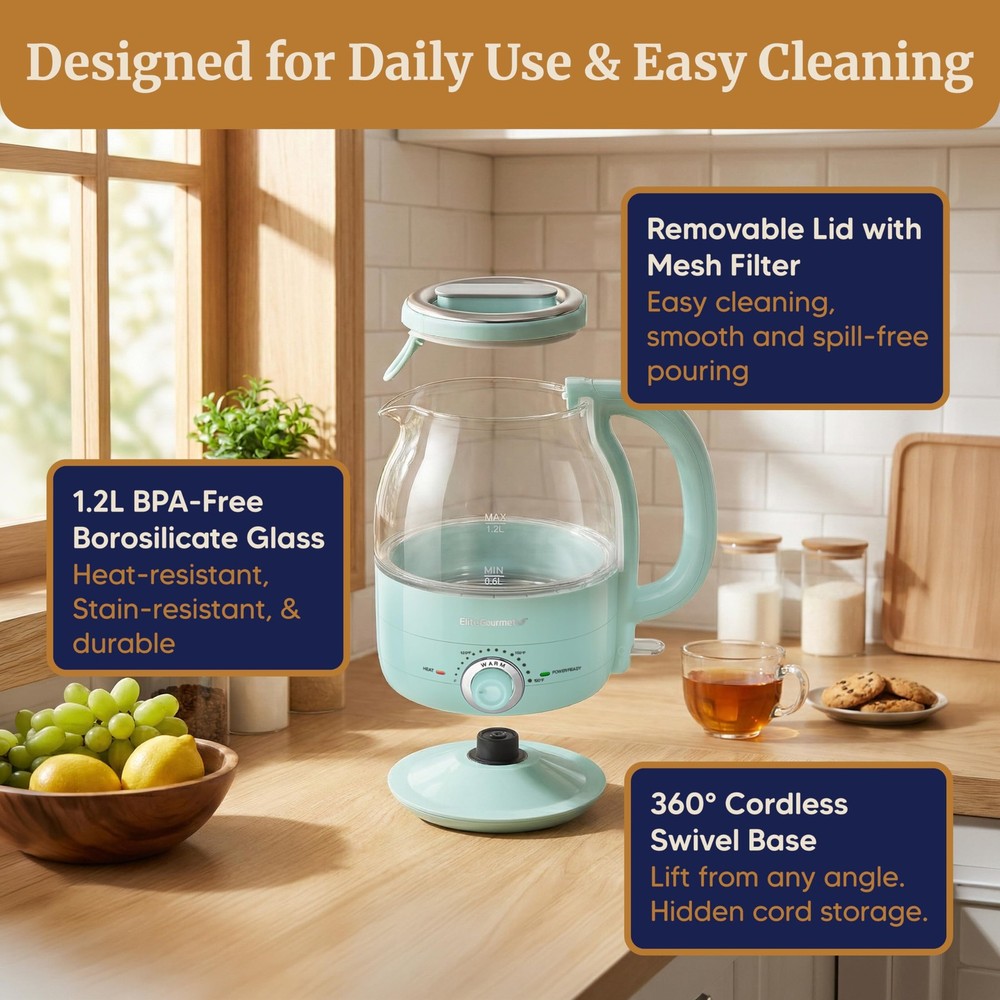 1.2L Glass Kettle, 1200W Fast Boil, Adjustable Temperature Control & Keep War...