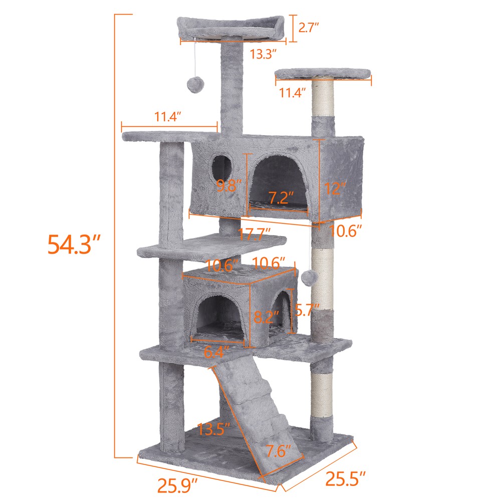 55" Cat Tree Multi Level Tower Condo Activity Center Scrathching Post Light Grey