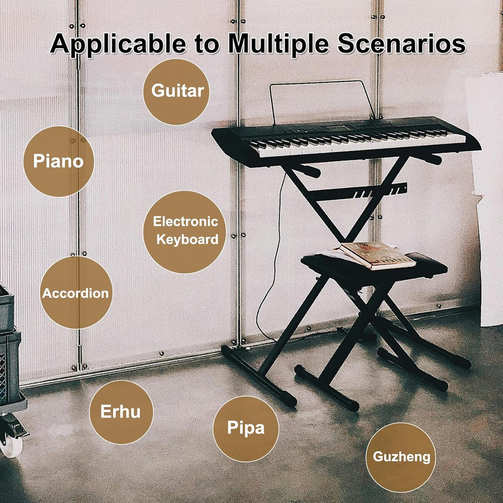 Keyboard Bench X-Style Height Adjustable Padded Cushion Foldable Stool Portable