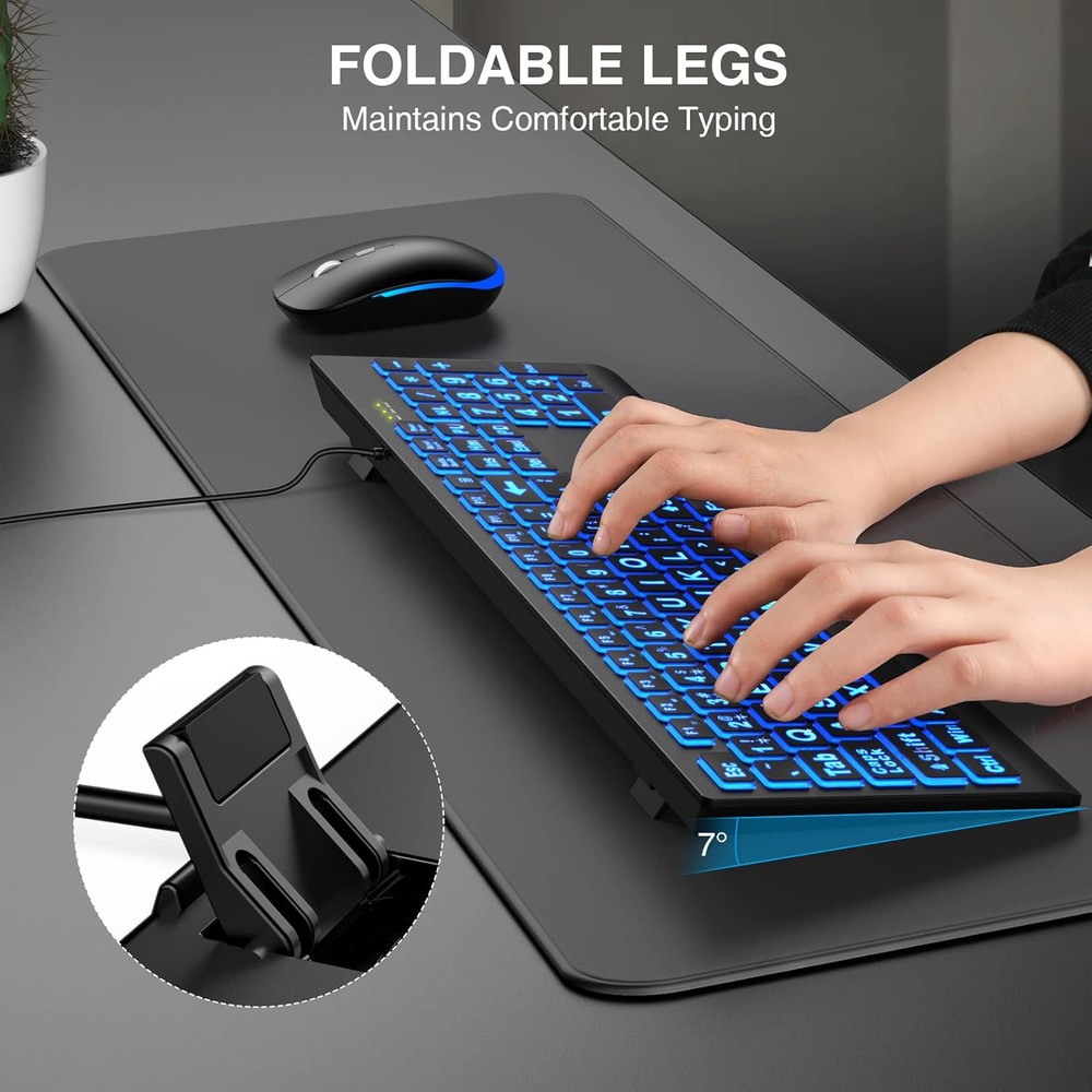 Large Print Backlit Keyboard, Wired USB Lighted Computer Keyboards with 7-Color