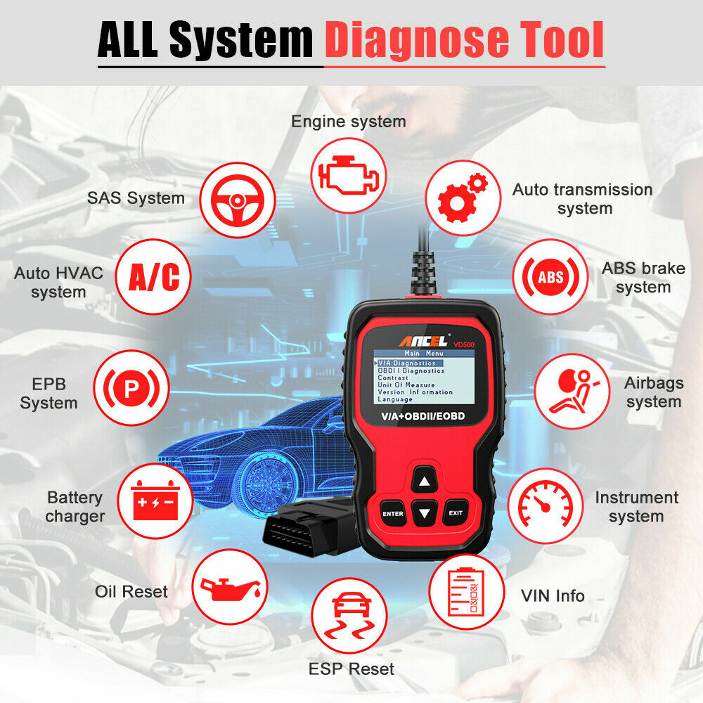 ANCEL VD500 OBD2 Scanner Code Reader Engine ABS EPB IMMO All Systems Diagnostic