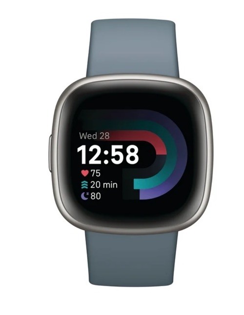 Fitbit Versa 4 Platinum Aluminum 24mm Case Waterfall Blue Infinity Band