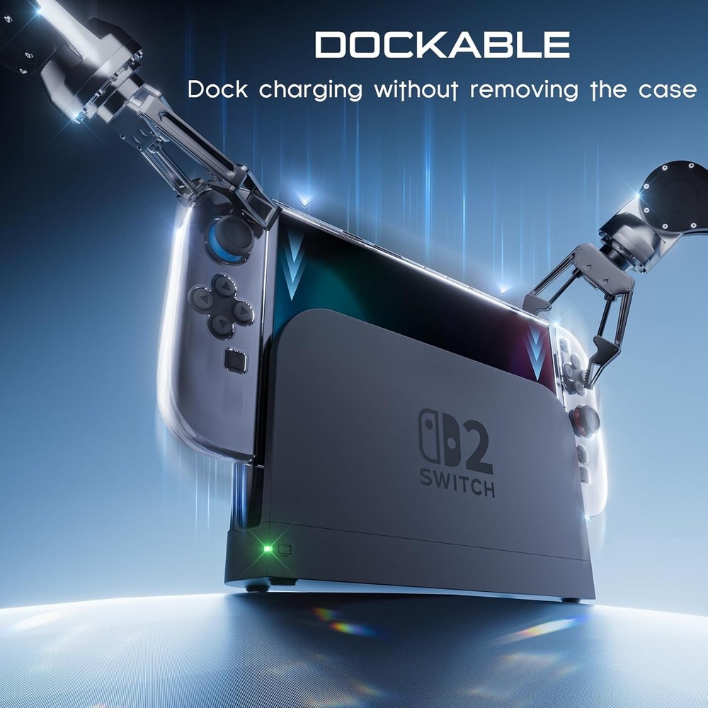 for Switch 2 Dockable Cover TPU Case + Screen Protector + 6 Silicone Thumb Caps