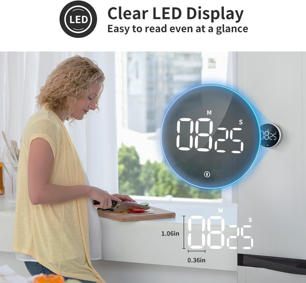 Digital Kitchen Timer - Magnetic Countdown Countup Timer with Large LED Displ...