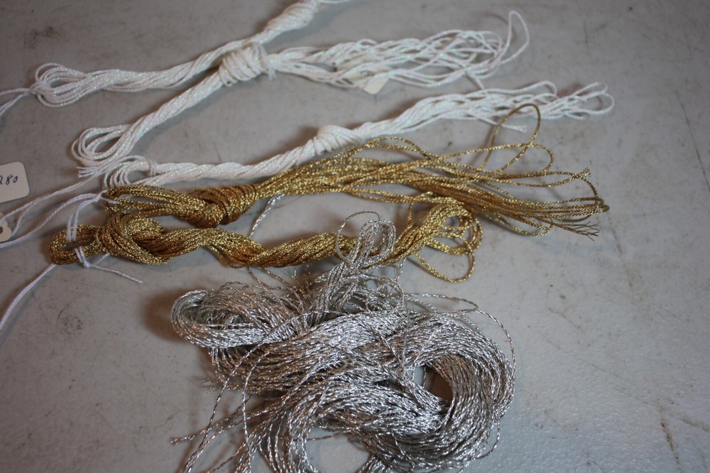 Metallic needlepoint Thread lot silver, gold, white multi large lot DMC, Braid