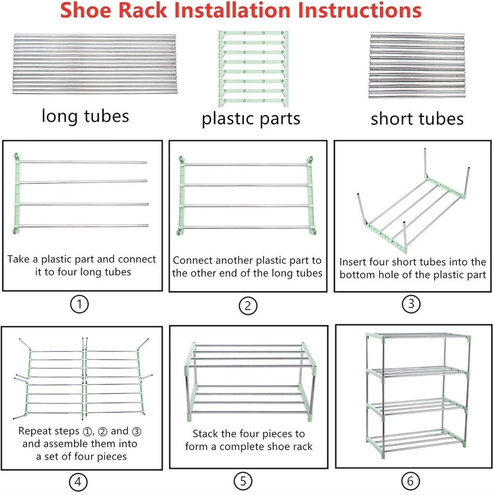 4-Tier Stackable Small Shoe Rack, Lightweight Shelf 4-Tier, Green