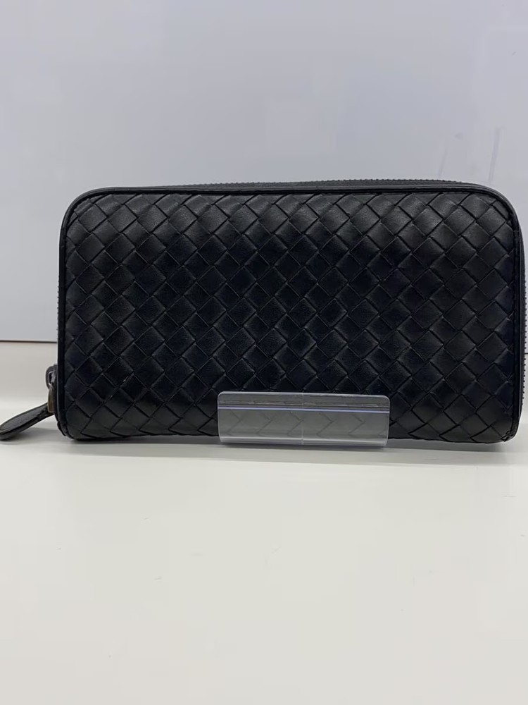BOTTEGA VENETA Long Wallet Leather Black Solid Men's