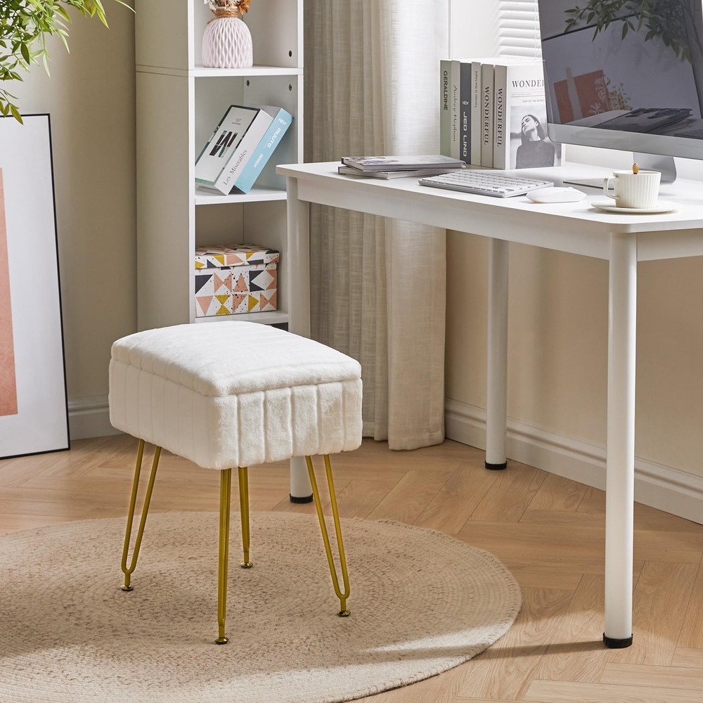 Stool Chair with Storage Space, Footrest Footstool Ottoman, Small Side Table,...