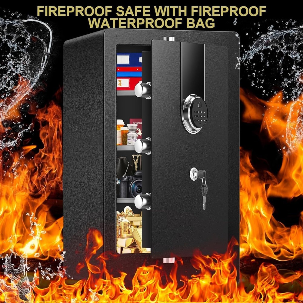 5.2 Cuft Biometric Safe Box with Fireproof Waterproof Bag Digital Security