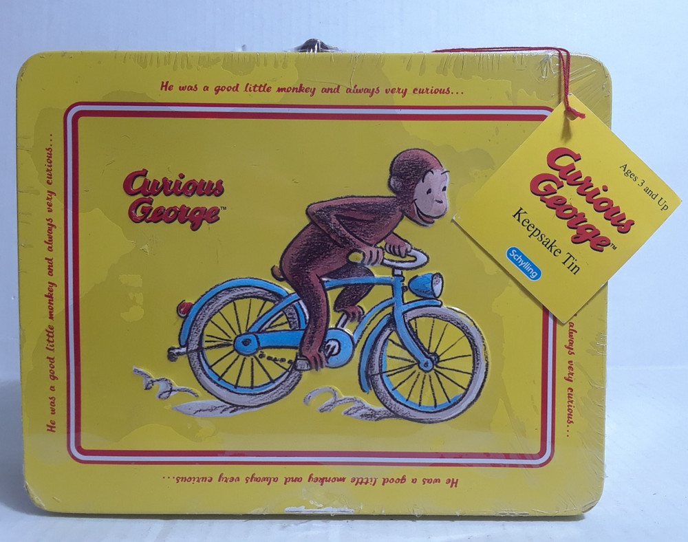 Curious George Tin Lunch Box Collectible Keepsake /Red Handle/Pristine Sealed