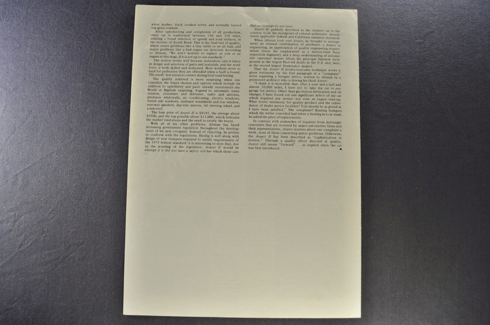 1973 Studebaker Avanti II Coupe Sales Brochure Folder Nice Original 73