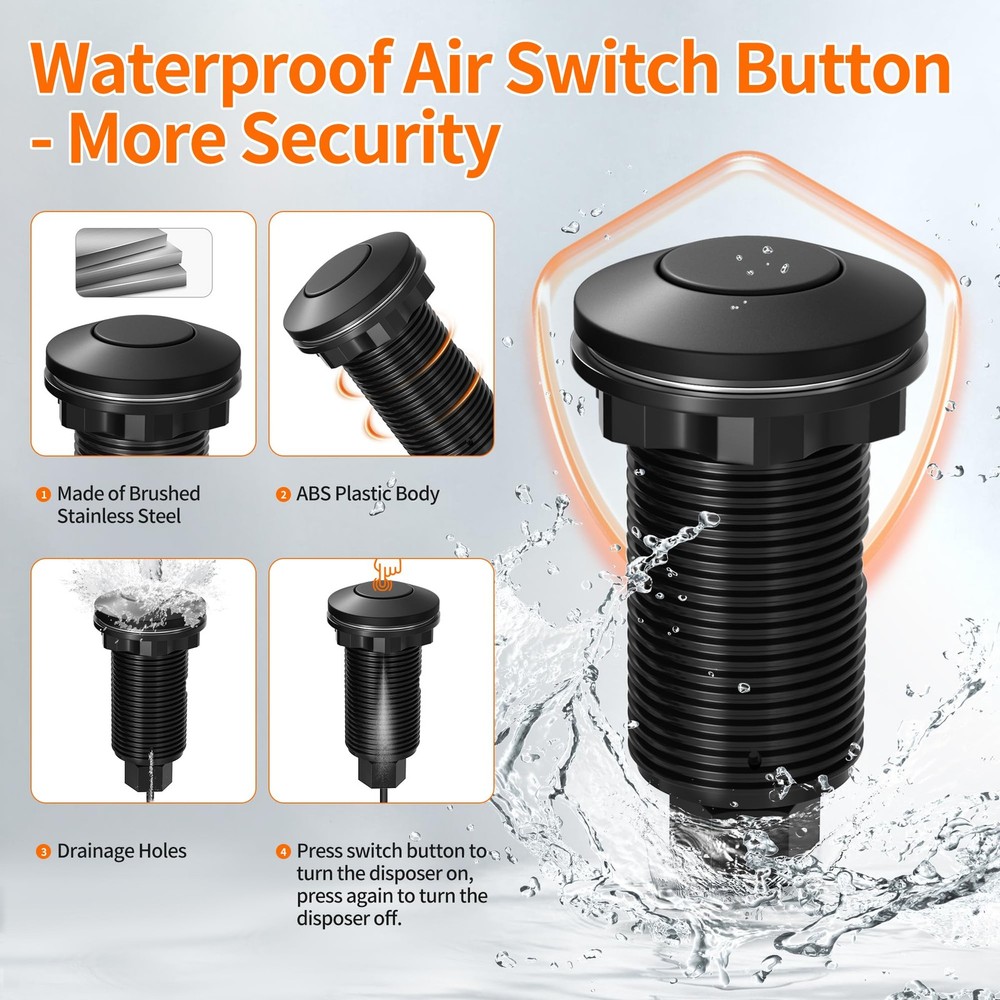 Garbage Disposal Air Switch Kit Waterproof Garbage Disposal Button Kit with L...