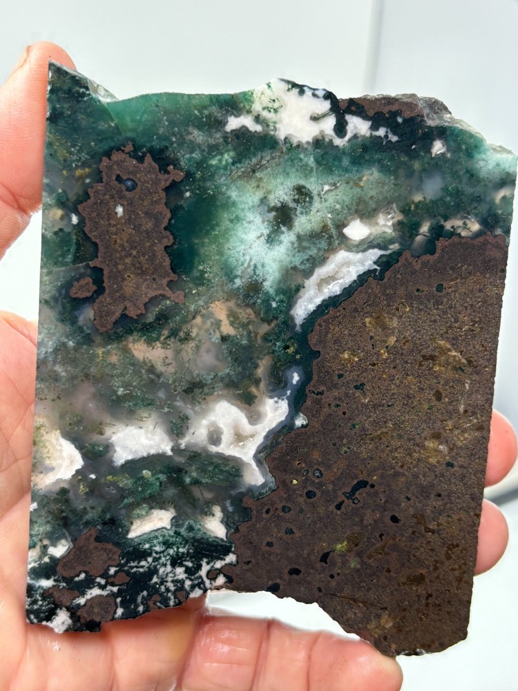 Semi-translucent Moss Agate Slab Cabbing Lapidary Carving Combo Ship Avail