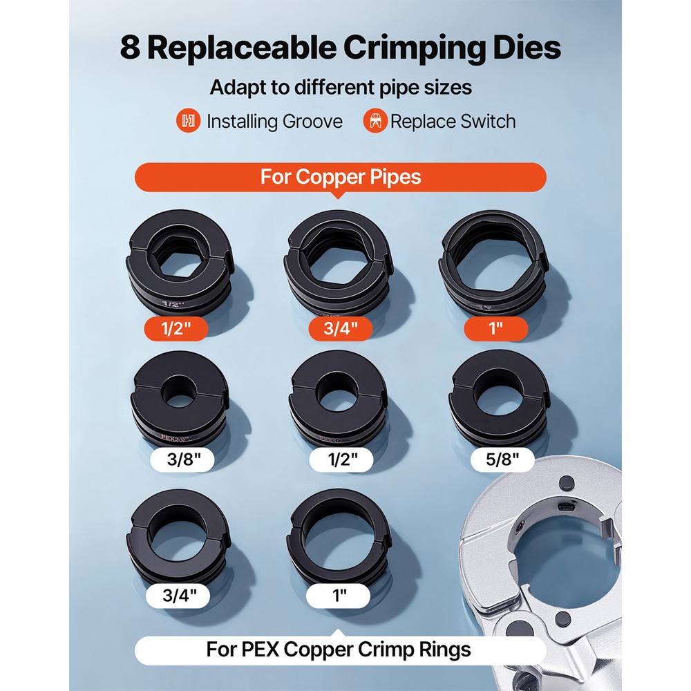 Uimoso Hydraulic Copper Pipe Crimping Tool with 8 Interchangeable Jaws