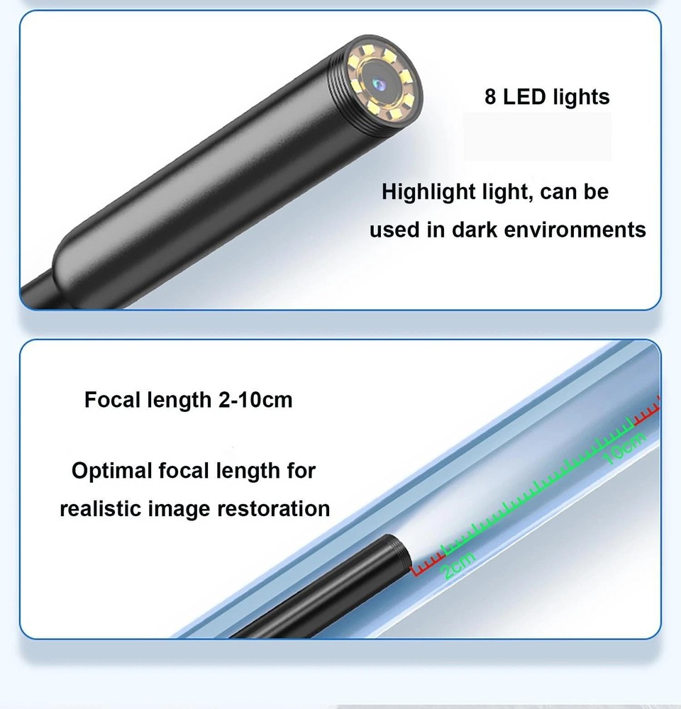 Endoscope Camera with Light, 1920p Hd Borescope with 8 Adjustable LED Lights