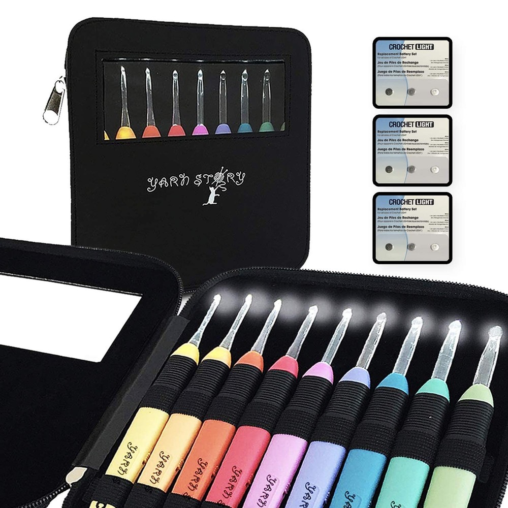 New Yarn Story Lighted Crochet Hooks Complete Set 9/pkg - 9 pcs Light up Hook w/
