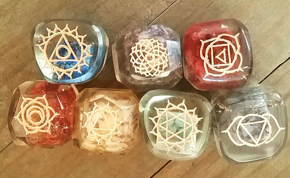 CHAKRA SET, ORGONE Chakra Crystal Set, Engraved 7Pc Reiki Orgone SET